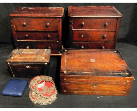 Boxes and Objects - a Victorian rosewood tea sarcophagus tea caddy, c.1860; a pair of Victorian 'miniature collector's chests