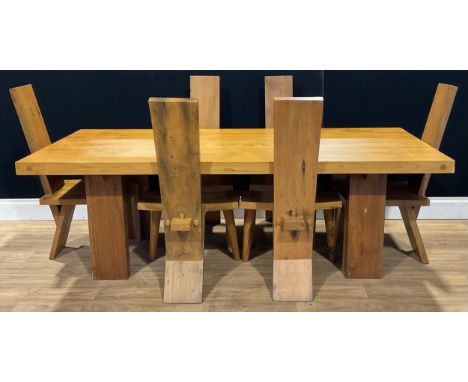 A contemporary hardwood dining table and chairs, the harlequin set of chairs in the manner of Rob &amp; Dries van den Berghe,