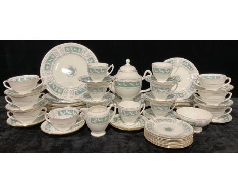 A Coalport Revelry Adam Green dinner and tea service for six comprising dinner plates, dessert plates, side plates, soup bowl