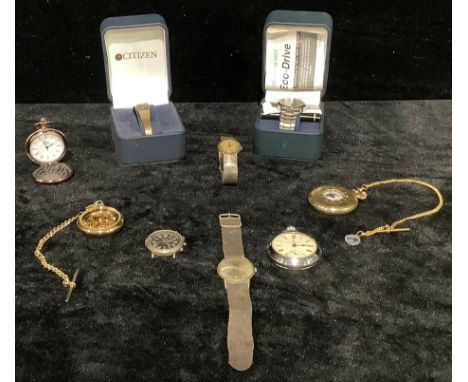 A gentleman's Citizen Eco-drive watch, boxed; a lady's Citizen quartz watch, boxed; a Helsa watch; an Ingersoll Triumph chrom