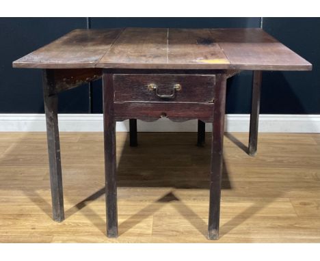 A George III oak Pembroke table, drawer to frieze, 72.5cm high, 52.5cm opening to 109cm wide, 104cm deep 