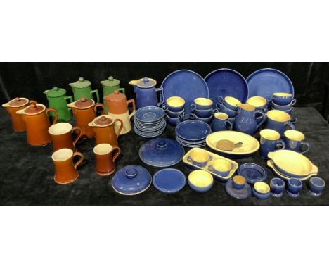 A quantity of Denby Cottage Blue tea and tableware, including jugs, plates, cups and saucers, etc; others Denby tableware, ju