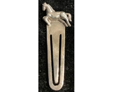 A silver novelty bookmark, the finial as a horse 