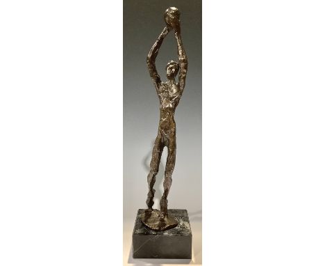 Modern School, a brown patinated bronze, of a basketball player, square marble base, 37.5cm high 