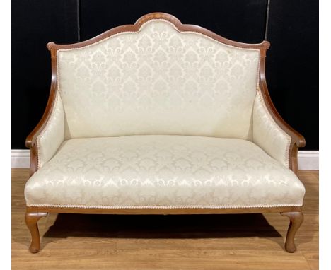 An Edwardian mahogany and marquetry sofa, 124cm wide, c.1905 