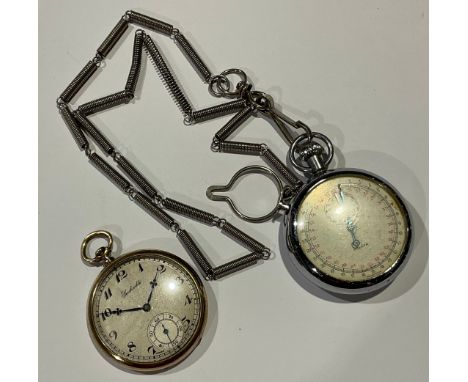 A Sackville gold plated gentlemen's dress pocket watch; stopwatch on Albert 