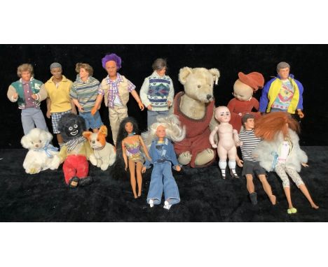 Toys &amp; Juvenalia - a Steiff golden mohair jointed teddy bear; an all bisque doll; a Chad Valley velvet doll; other dolls 