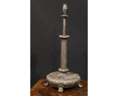 A 19th century style silvered base metal table lamp, 49cm to base of fitting 