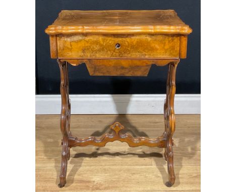 A late Victorian walnut work table, 72cm high, 55cm wide, 40cm deep 