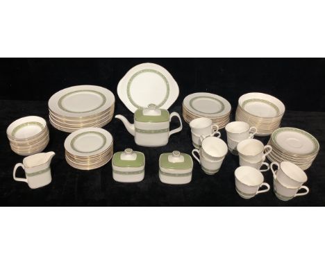 A Royal Doulton Rondelay pattern part dinner and tea service comprising dinner plates, salad plates, dessert bowls, side plat