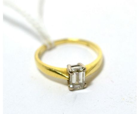 An octagonal cut diamond solitaire ring, estimated diamond weight 0.50 carat approximately Finger size K, 2.49g gross. 
