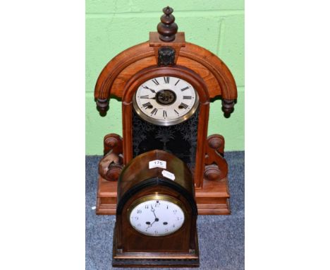 A mahogany domed mantel clock with ebony mounts and a shelf clock (2) 