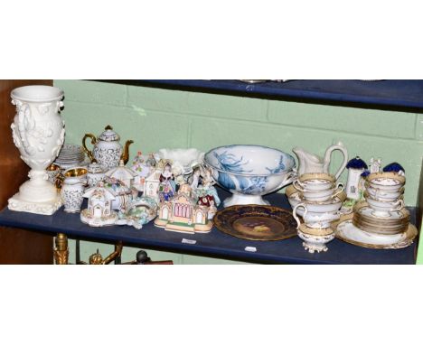 A group of ceramics to include a Coalport fruit painted plate (a.f.), 19th century pastille burners, Continental porcelain fi