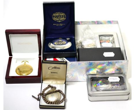 A collection of eight modern pocket watches and a Grants of Dalvey Voyager clock (9)  