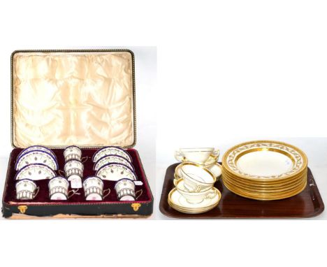 A cased Royal Worcester silver mounted coffee set, comprising six cups and saucers, retailed by Weir & Sons, Dublin; together