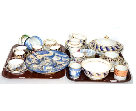 A Derby part tea service, other 19th century ceramics and a Savona type Italian pedestal bowl (two trays) 
