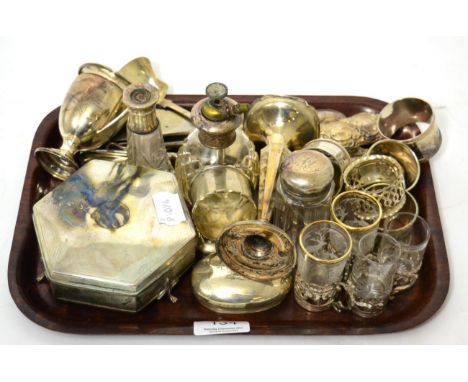 A group of silver items including napkin rings; posy vases; octagonal trinket box; shoe horns and button hooks; together with