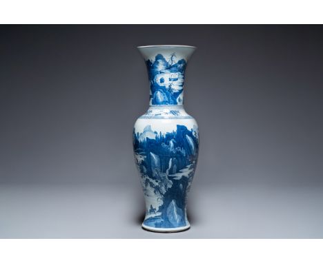 Full title: A large Chinese blue and white 'yenyen' vase with figures in a mountainous landscape, KangxiDescription: H.: 73 c