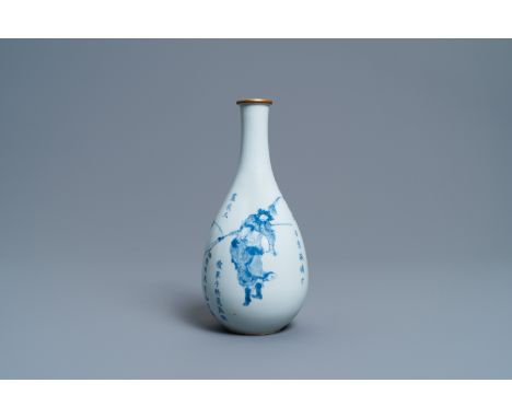 Full title: A Chinese blue and white pear-shaped 'Shuihu Zhuan' vase, Shunzhi/KangxiDescription: H.: 26 cmThe absence of a co