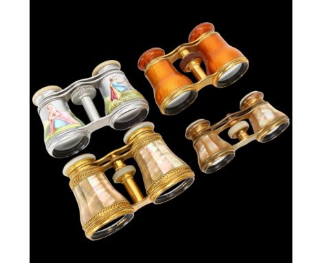 4 pairs of 19th/20th century opera glasses, including blonde tortoiseshell enamel and mother-of-pearl, 1860 - 1910 