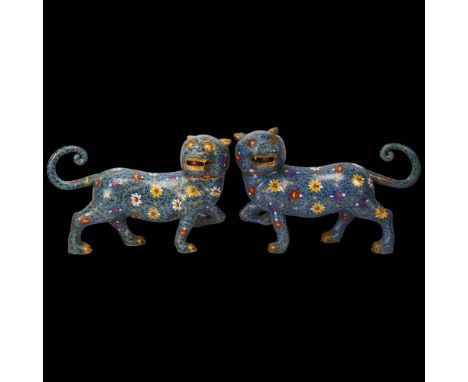 A pair of Chinese cloisonne enamel dogs of fo, length 41cmBoth in very good condition, no dents or enamel damage/repairs 