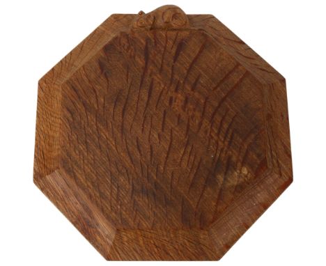 ROBERT MOUSEMAN THOMPSON - octagonal oak cheeseboard with carved mouse edge, 19cm acrossGood condition 