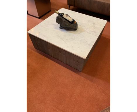 Cube Coffee Table Marble white top Reclaimed pine vintage gray Size: 90 x 90cm
