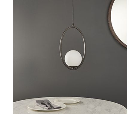 Eden Pendant Black The Eden Is A Contemporary Designed Pendant With A Single Opal Glass Bulb In An Aged Bronze Effect Oval. A