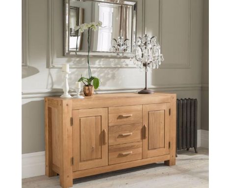 { Option of lots:  437 } Oak Oregon 3 Drawer Sideboard Bursting With Rustic Charm, The Two Door Three Drawer Sideboard Is A B