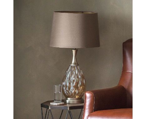 { Option of lots:  192, 193 } Clarence Table Lamp Classic Geometric Tinted Glass Table Lamp With Metal Detailing In A Champag