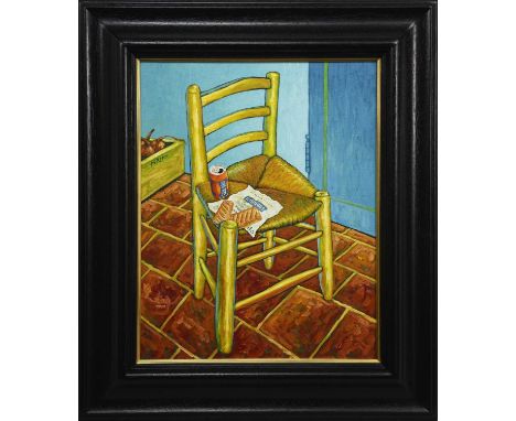 GRAHAM H D MCKEAN,VAN GOGH'S CHAIRoil on canvas, signed, titled versoimage size 50cm x 40cm, overall size 68cm x 58cm Framed.