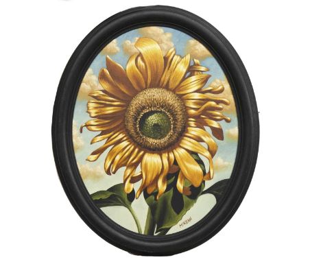 * GRAHAM H D MCKEAN,SUNFLOWERSoil on canvas, signedimage size 49cm x 39cm, overall size 59cm x 49cm Framed (oval).