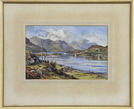 * STIRLING GILLESPIE (SCOTTISH 1908 - 1993),THE NARROWS, KYLES OF BUTE FROM RHUBODACH, BUTE watercolour on paper, signed, tit