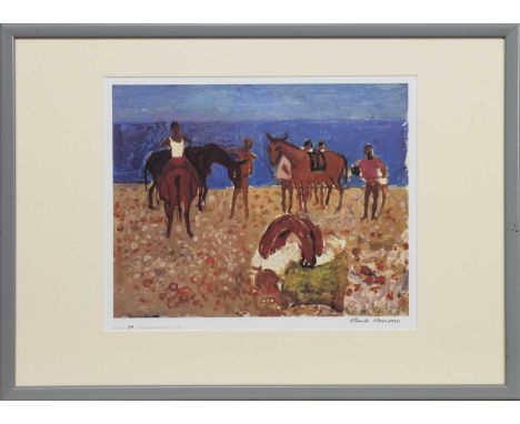 * ALBERTO MORROCCO OBE RSA RSW RP RGI LLD D Univ (SCOTTISH 1919 - 1998),RIDERS ON THE BEACH, STUDYlimited edition print on pa