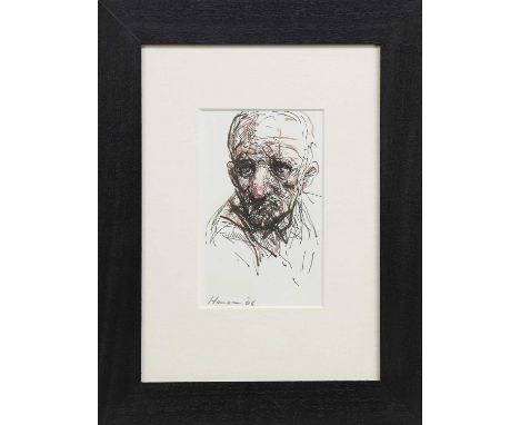 * PETER HOWSON OBE (SCOTTISH b. 1958),A PORTRAIT OF MY GRANDFATHER mixed media on paper, signed and dated '06image size 20cm 