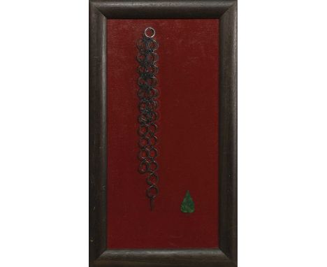 * OWEN CLAXTON, CHAIN AND LEAFoil on canvas, titled label versoimage size 51cm x 25cm, overall size 58cm x 33cm Framed.