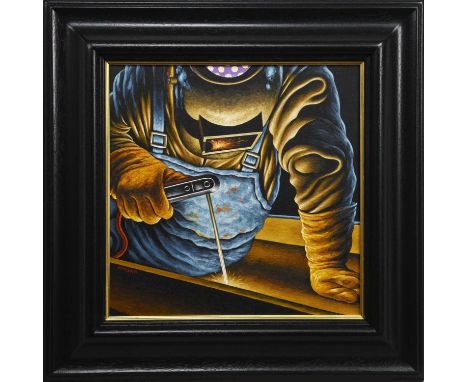 GRAHAM H D MCKEAN,VITAL SPARK oil on canvas, signed, titled verso image size 40m x 40cm, overall size 58cm x 58cm Framed.