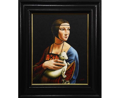 GRAHAM H D MCKEAN,LADY WITH AN ERMINE, HOMAGE TO LEONARDO DA VINCIoil on canvas, signed, titled versoimage size 48cm x 38cm, 