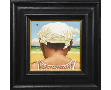 GRAHAM H D MCKEAN,MY HOLIDAY IN THE SUNoil on canvas, signed, titled versoimage size 25cm x 25cm, overall size 43cm x 43cm Fr