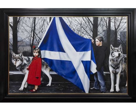 * GERARD BURNS (SCOTTISH b. 1961),THE PILGRIMSoil on canvas, signedimage size 122cm x 184cm, overall size 150cm x 210cmFramed