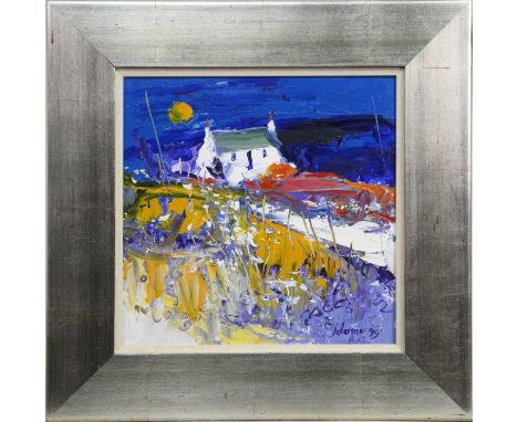 * JOHN LOWRIE MORRISON OBE (JOLOMO) (SCOTTISH b. 1948),EVENING LIGHT, KNAPDALEoil on board, signed and dated 99, further sign