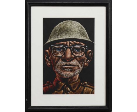 * GRAHAM H D MCKEAN, SAMMY THE SHORT SIGHTED SNIPERpastel on paper, signed, titled versoimage size 40cm x 27cm, overall size 