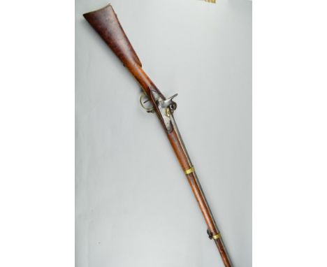 AN ANTIQUE IMPERIAL RUSSIAN SMOOTH BORE MILITARY ISSUE MUSKET CONVERTED FROM FLINT TO PERCUSSION, the model 1828 Russian musk
