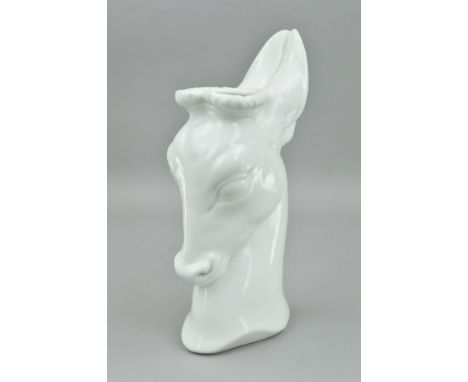 A RAOHL SCHORR FOR ROYAL WORCESTER WHITE GLAZED FAWN'S HEAD VASE, green printed factory marks and P9, height approximately 30