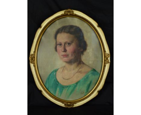 FRITZ VON KAMPTZ (GERMAN 1866-1938), GERTRAUD PLATH, head and shoulders portrait of a lady, oil on canvas laid down on board,
