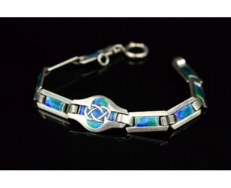 AN EARLY 20TH CENTURY ARTS & CRAFTS SILVER AND ENAMEL BRACELET BY MURRLE BENNETT & CO, bracelet measuring approximately 200mm