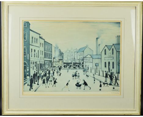 L.S. LOWRY (BRITISH 1887-1976), 'Level Crossing - Burton on Trent', a limited edition print, 457/850, signed in pencil lower 