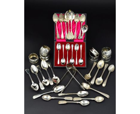 A PARCEL OF SILVER, to include a cased set of George V Old English pattern coffee spoons, maker EP Co Ltd, Sheffield 1924, a 