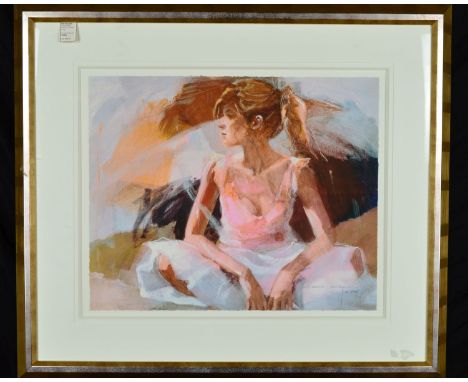 CHRISTINE COMYN (BELGIAN-CONTEMPORARY), 'On The Threshold', a limited edition print, 64/195, of a dancer sitting on the floor