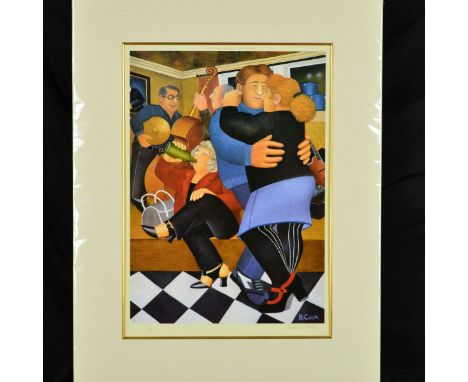 BERYL COOK (BRITISH 1926-2008), 'Shall We Dance', a limited edition print, 453/650, of a man and woman dancing, signed lower 